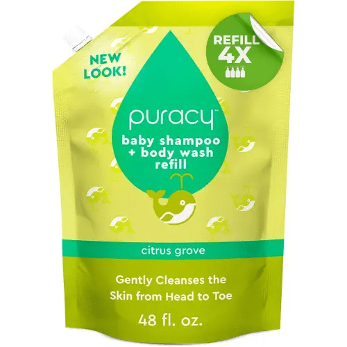 Puracy Shampoo & Body Wash for Children - Perfect Skin, Pure Ingredients - with 12 Fruit & Vegetable Extracts for Silky Smooth Skin, Gentle Citrus Grove Aromas, 98.8% from Mother Nature 48 Oz