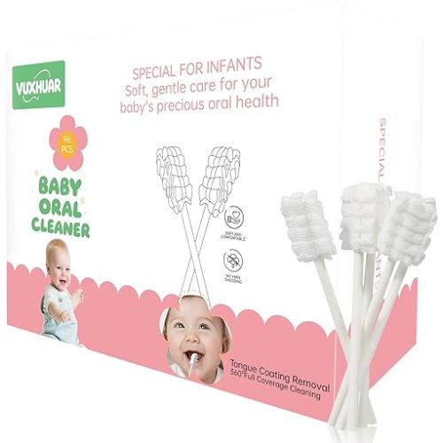 VUXHUAR Baby Tongue & Mouth Cleaner, 96pcs Gauze Swabs, 0-36 Months