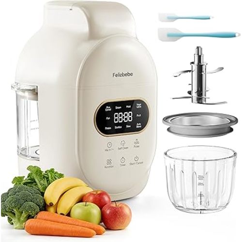 Glass Baby Food Maker Steamer and Blender,One Step Auto Baby Food Processor Puree Maker Grinder Mills,Glass Bowl with 316 Stainless Steel Blades,Auto Cooking,Self Clean,Timer,BPA-Free