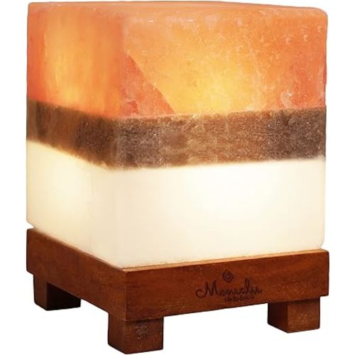 Dual Illumination Salt Rock lamp - Modern Square Pink White and Grey Design of Salt Lamps with dimmer, Adjustable Glow. 100% Real Large Himalayan Crystal Salt Night Light