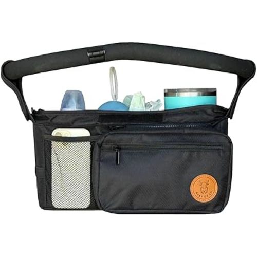 Universal Stroller Organizer with Insulated Cup Holders | Detachable Phone/Wipe Pouch & Shoulder Strap Stroller Caddy | Spacious, Fits Jogger, Umbrella, Travel & Pet Strollers