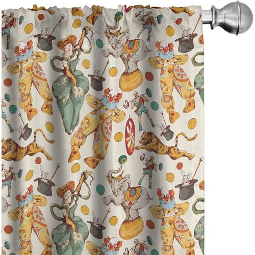 Ambesonne Circus Window Curtains, Vintage Clown and The Wand Doing a Trick Doodle Style Design Funny Design, Lightweight Decor 2-Panel Set with Rod Pocket, Pair of - 28" x 95", Cream Yellow