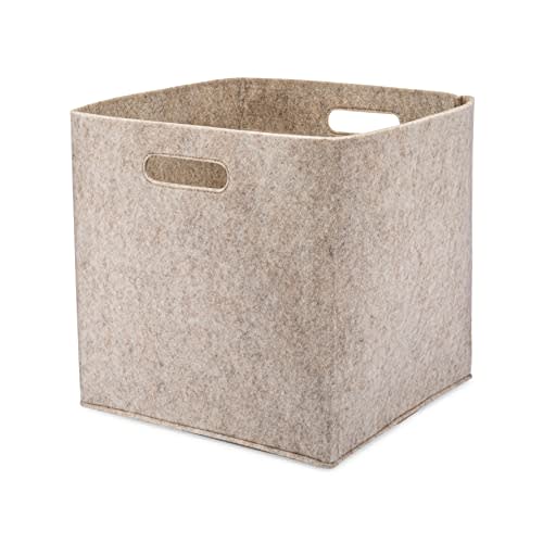 Parker Baby Felt Foldable Storage Cube Bin - 13 Inch Nursery Cubby Storage Bin Cubes for Cube Organizer, Closet Organizers and Storage Toy Bin, Rope Baskets Bins for Toy’s Storage - Oatmeal