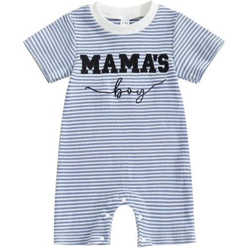 Newborn Baby Boy Summer Clothes Mamas Boy Embroidery Jumpsuit Waffle Round Neck Romper Onesie 3 6 12 18 Months