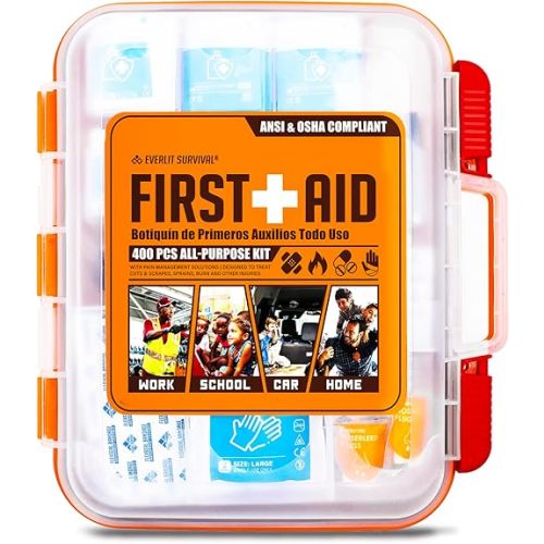 EVERLIT 400 Pcs OSHA Compliant First Aid Kit, Wall-Mountable Essential Emergency Kit for Home, Business, School, Warehouse, Construction Site, Office, Work, College Dorm