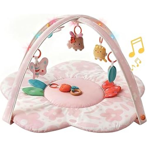 Baby Play Gym & Activity Mat with Light-up Musical Arch, Tummy Time Mat with 6 Detachable Sensory Toys for Motor Skills & Sensory Development, Baby Essentials Shower Gift - Spring Blossoms Themed