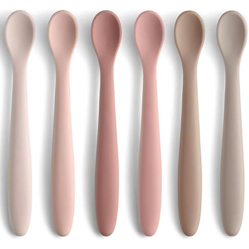 Silicone Baby Feeding Spoons, Training Spoon Self-feeding, First Stage Infant Soft-Tip Easy on Gums, Utensils Supplies, Dishwasher & Boil-proof, 6 Pack