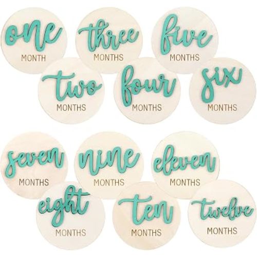 6 PCS Baby Monthly Milestone Cards Double Sided Wooden 3D Milestone
