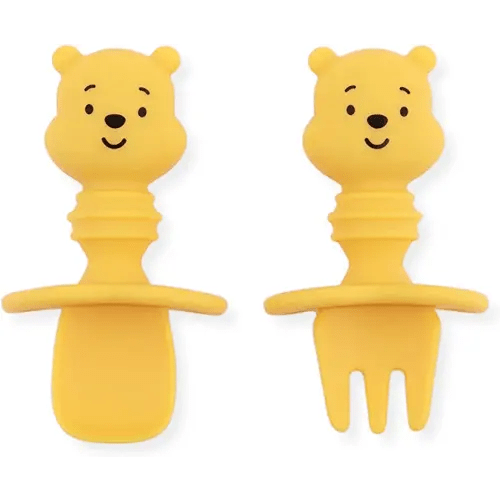 Bumkins Disney Baby Utensils Set, Chewtensils Silicone Spoons for Dipping, Self-Feeding, Baby Led Weaning, Trainer Learning First Stage Stage Eating, Fork and Spoon, Babies 6 Months, Winnie the Pooh