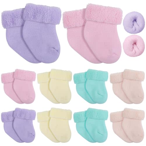 Twistover 10 Pairs Preemie Baby Terry Cotton Turn Cuff Socks for Newborn Girls Boys - Nicu