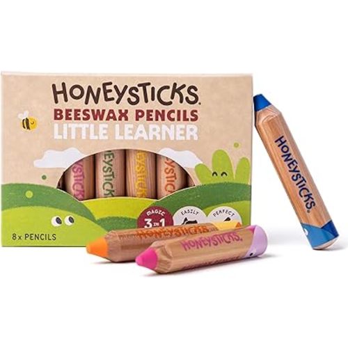 Honeysticks Little Learner Jumbo Colored Pencils (8 Pack) - My First Pencils with Non-Toxic Beeswax Core, Large Easy Grasp Pencil Size, Bright Colors, Toddler Coloring and Drawing, Ages 1-3, 2-4