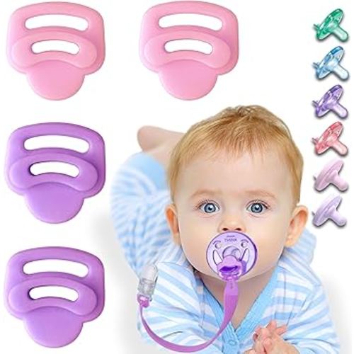 4 Pack Silicone Pacifier Clip Adapter Ring for Philips Avent Soothie, Food-Grade Silicone Binky Clips Holder Adapter Rings Competible with Soothie, BPA-Free Soft Flexible Safe Durable, Pink Purple