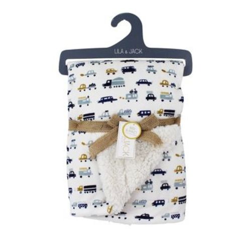 Lila and Jack Mink/Faux Shearling Blanket with Transportation Design: Baby Blanket, 30" x 40", Vehicle Theme