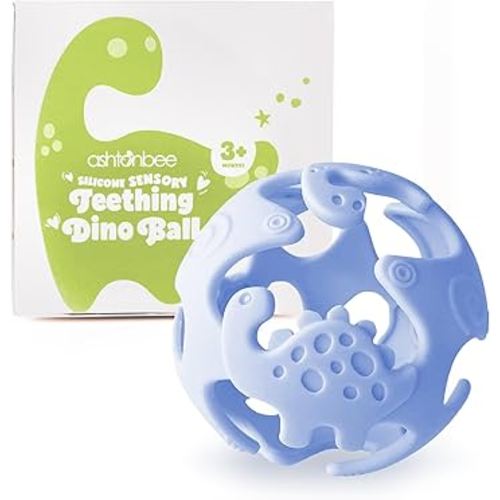 Dinosaur Teething Toys: Lightweight Soft Silicone Sensory Toys - Textured for Babies 0-18 Months - Easy to Clean, BPA-Free - Blueberry Blue
