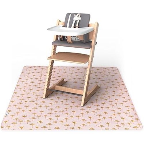 Tiny Twinkle Splat Mat for Under High Chair or Table | 51" x 51" Waterproof & Mess-Proof High Chair Mat for Baby, Machine Washable for Mealtime or Art(Royal Palm)