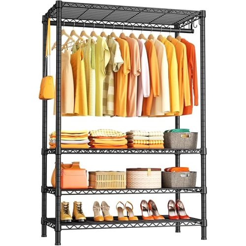 Ulif H4 Plus Portable Closets, 4-Tier Clothes Garment Rack for Bedroom and Cloakroom, Metal Clothing Storage and Organizer Wardrobe System, 45" W x 14" D x 76.4" H, Load 522lbs, Black