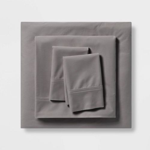 Queen Solid Performance 400 Thread Count Sheet Set Gray - Threshold™: Cotton Sateen, Includes 2 Pillowcases & Fitted Sheet