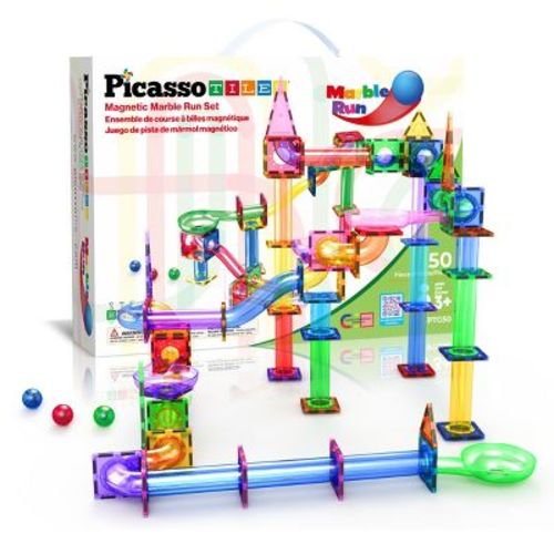 PICASSO-TILES Marble Run Magnetic Tiles for Kids – 50PCS STEM Educational Construction Building Blocks Race Track Toy Set