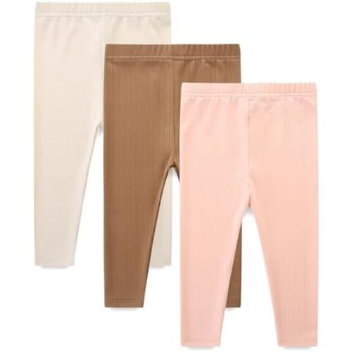 Babymine Baby and Toddler 3 Pack Pull On Pants Solid Ribbed Leggings Infant Clothes Size 1-4 Years
