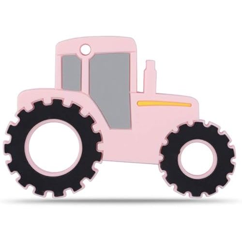 Baby Tractor Car Silicone Teether,Sensory Chew Toys,BPA Free Soft and Effective Infant Teething Pain Relief,Freezer Safe,Food Grade Silicone,Best Shower Gift for Boys and Girls (Pink)