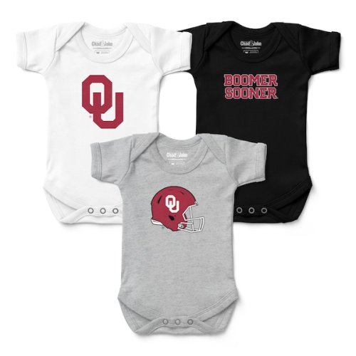 Newborn & Infant Chad & Jake White/Gray/Black Oklahoma Sooners Three-Pack Primary Logo Bodysuit Set