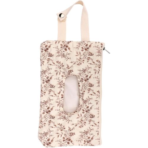 Quilted Wipes Pouch, Fillable Floral Baby Wipe Holder Cover with Lanyard Portable Mommy Bag for Stroller Travel Stroller Daily Casual (Brown)