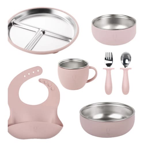 Premium 7-Piece Silicone & Stainless Steel Kids Dinnerware Set | Feeding Set