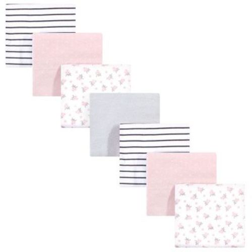 Hudson Baby Infant Girls Cotton Poly Flannel Receiving Blankets Bundle, Gray Pink Floral, One Size