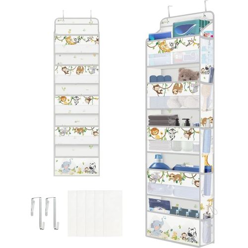 Clastyle Elephant Lion Kid Over The Door Organizer Storage Woodland Vine 5 Shelves Closet Nursery Hanging Shelves Clothes Diaper Stuffed Animal Toy Storage for Newborn Baby Essential