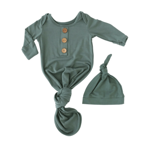 Emerald Bamboo Knotted Gown & Hat 
Baby & Mom Matching Hospital Outfits