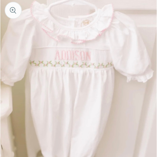 Girls Pink & White Name Smocked Infant Knit Gown – Little Bear Smocks