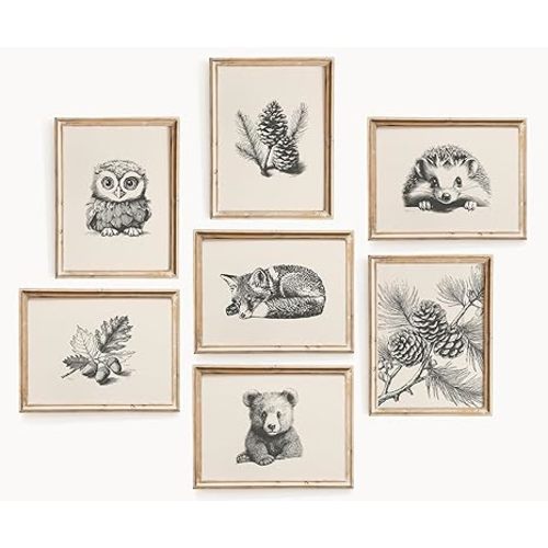 Woodland Animal Vintage Nursery Wall Art Prints - Unframed