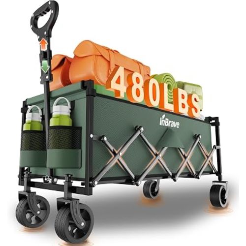 34" Extra Long Collapsible Wagon Cart, 360LBS Capacity, Army Green