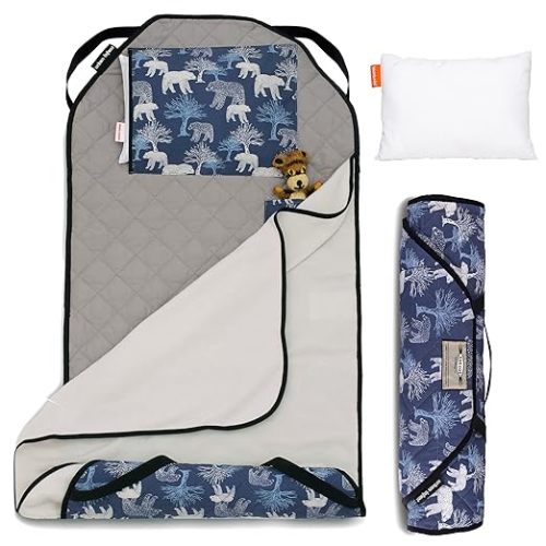 Tot Cot Kids Nap Mat - Toddler Preschool Daycare Bedding Cover with Blanket and Pillow - Ages 2 Yrs to 5 Yrs