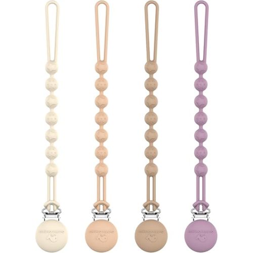 Cuddle Campus Silicone Pacifier Clip Holder with One Piece Design,Soft Flexible Binky Clips with Texture for Baby Boy and Girl Pack of 4(0-6m)