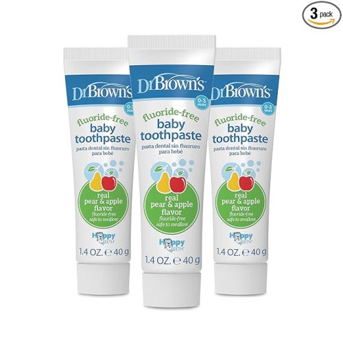Dr. Brown's Fluoride-Free Baby Toothpaste, Infant & Toddler Oral Care, Apple Pear, 3-Pack, 1.4oz/40g, 0-3 years