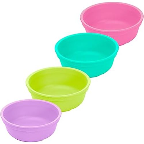 Re-Play 12 oz. Toddler Bowls Set of 4 - Kids Deep-Walled, Durable & Reusable Snack and Meal Bowls, Dishwasher & Microwave Safe, BPA-Free, Made in USA from Recycled Plastic, Mermaid