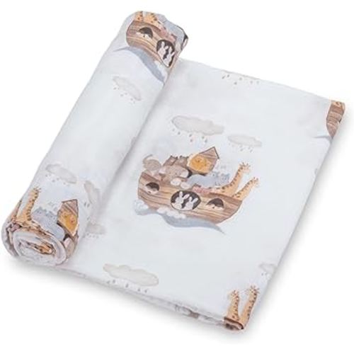 LollyBanks Muslin Swaddle Blanket | 100% Muslin Cotton | Gender Neutral Newborn and Baby Nursery Essentials for Girls and Boys, Registry | Noah's Ark Print