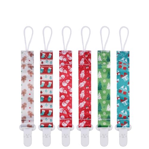 Baby Pacifier Clip,Paci Leash Binky Clips for Baby Boys and Girls,Newborn Essentials,Pack of 6 Gift Set. (Christmas)