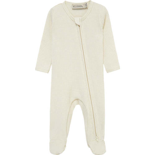 Vanilla Waffle Zipper Footed Romper - Milkbarn Kids Sleepwear | Maisonette