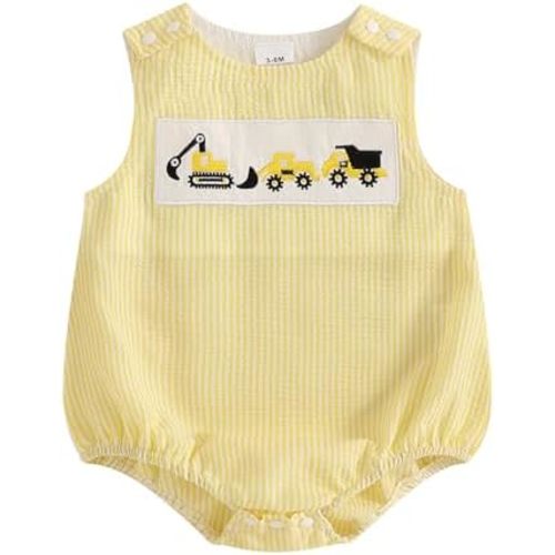 Gueuusu Baby Boy Girl Clothes Newborn Smocked Bubble Romper Embroidery in Plaid/Striped Overall Bodysuit Outfit