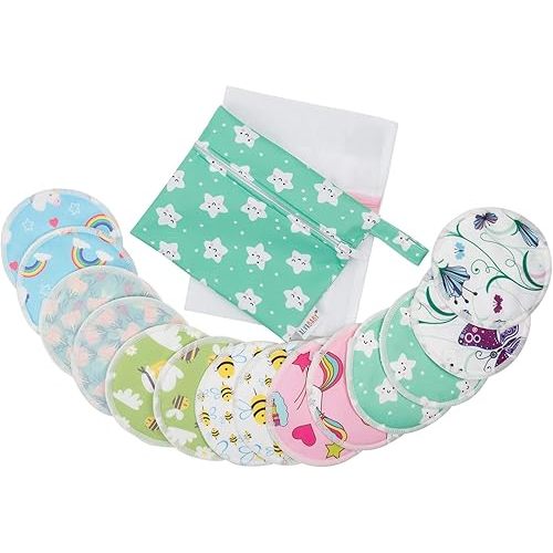 ALVABABY Bamboo Nursing Pads Washable Organic Breastfeeding For Mothers Bamboo Flat Bottom Soft Absorbent 4.72 Inch 14 Pieces of Multicolor Breast Pads Sets 14RD03-CA