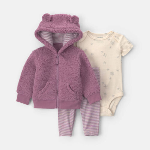 Baby Girl 3-Piece Bear Teddy Fleece Layering Set - Purple | Carter’s Oshkosh Canada