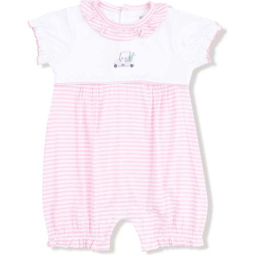 Ruffle Collar Romper with Piping and Picot, Pink Golf - Angel Dear | Maisonette