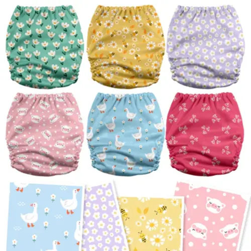 POCKET DIAPER 3.0 WITH INSERTS - 6 PACK(A-Flower Romance)