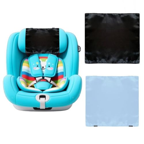 2 Pack Satin Car Seat Headrest Cover for Babies, Soft Silk Feeling Hair Protector for Infant Car Seats & Strollers,Reduce Frizz & Bald Spots (Black & Blue)