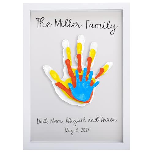 Pearhead Clear Family Handprint Frame, DIY Art Print Keepsake, Home Decor, Gift for New and Expecting Parents, 4 Paint Colors Included