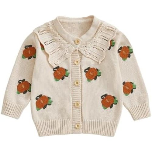Baby Girl Cardigan Sweater Infant Toddler Floral Embroidered Button Down Knit Sweaters Fall Winter Clothes
