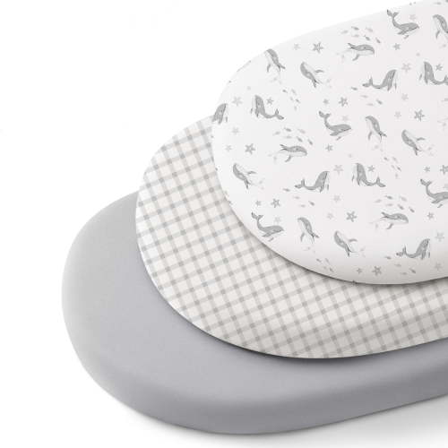 3 Pack Stretchy Bassinet Sheets for Baby Girl Boy, Soft Breathable Baby Bassinet Mattress Sheets Fit for Hourglass Oval Cradle, Moses Basket Rectangle Mattress