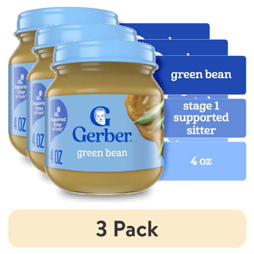 (3 pack) Gerber 1st Foods Natural for Baby Baby Food, Green Bean, 4 oz Jar
